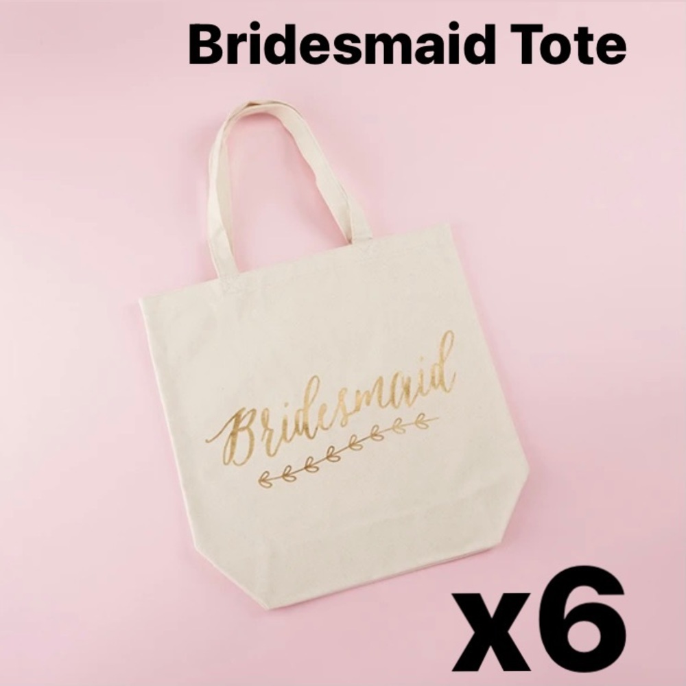 NIB 6 Gold Foil Bridesmaid Canvas Tote
